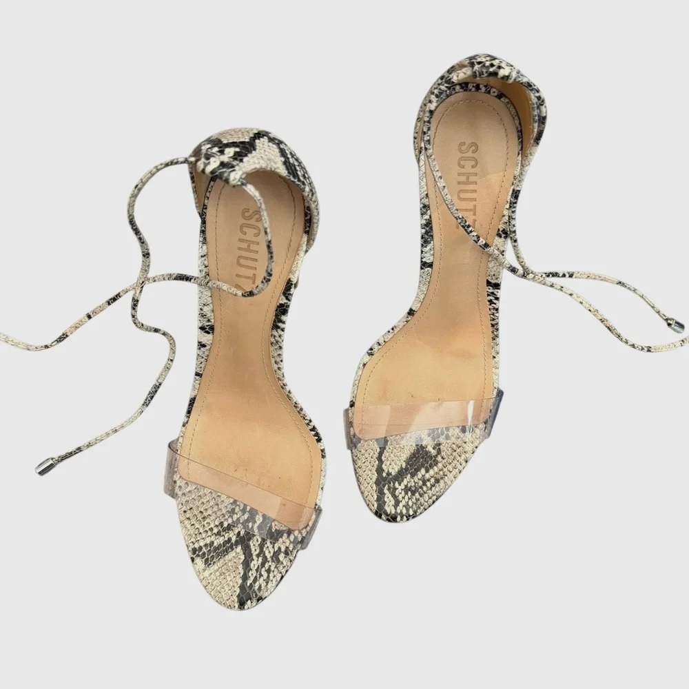 Schutz Josseana Snakeskin Lace-Up Heels Open-Toe Stilettos Shoes Heels